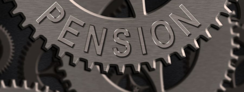 Engrenage avec l'inscription "PENSION", symbolisant la planification de la retraite et la gestion des revenus futurs.